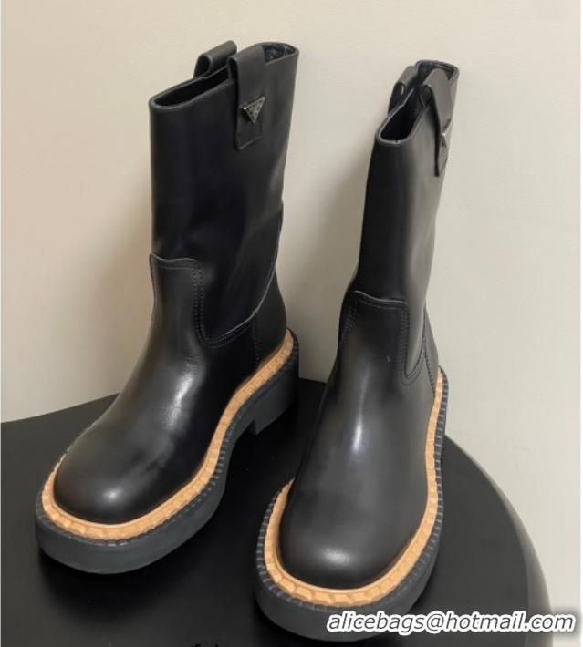 Sophisticated Prada Calf Leather Ankle Boots Black 2025 PR082512