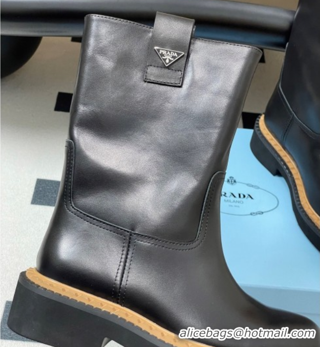 Sophisticated Prada Calf Leather Ankle Boots Black 2025 PR082512