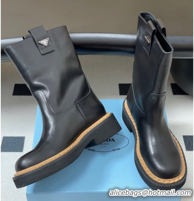 Sophisticated Prada Calf Leather Ankle Boots Black 2025 PR082512