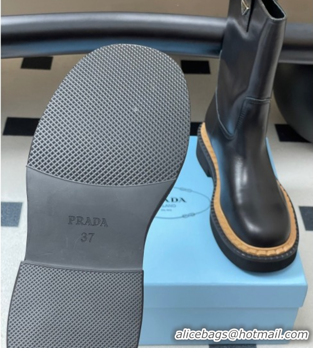 Sophisticated Prada Calf Leather Ankle Boots Black 2025 PR082512