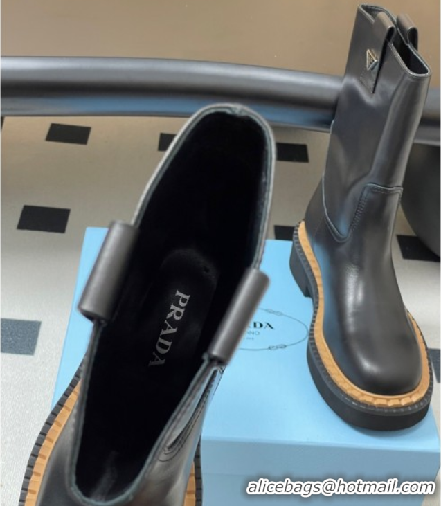 Sophisticated Prada Calf Leather Ankle Boots Black 2025 PR082512