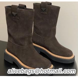 Stylish Prada Suede Ankle Boots Brown 2025 PR082512