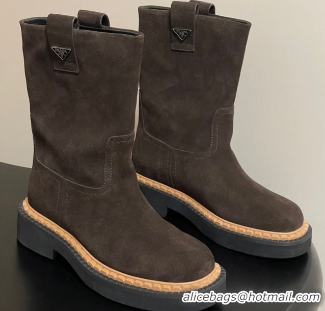 Stylish Prada Suede Ankle Boots Brown 2025 PR082512