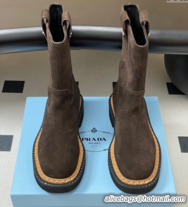 Stylish Prada Suede Ankle Boots Brown 2025 PR082512