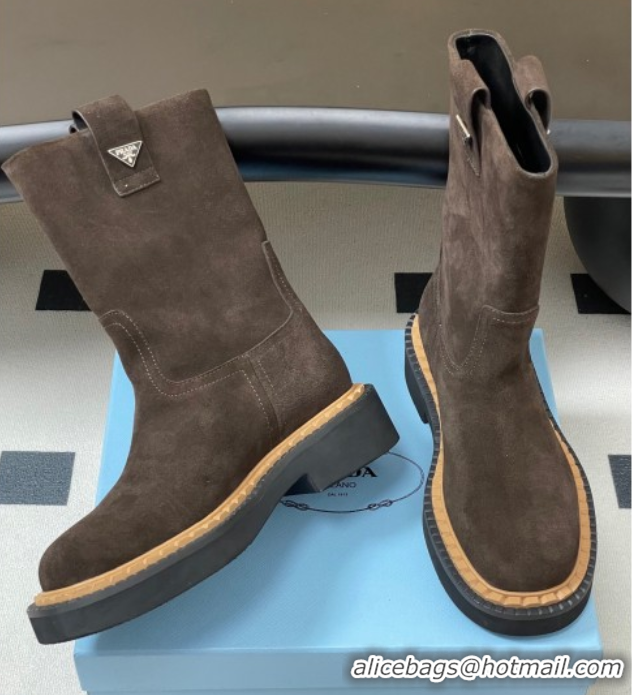 Stylish Prada Suede Ankle Boots Brown 2025 PR082512