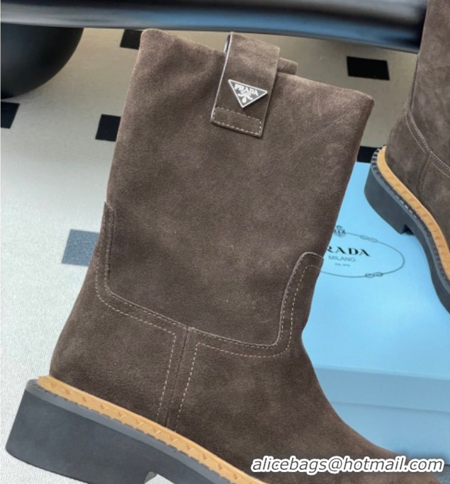 Stylish Prada Suede Ankle Boots Brown 2025 PR082512