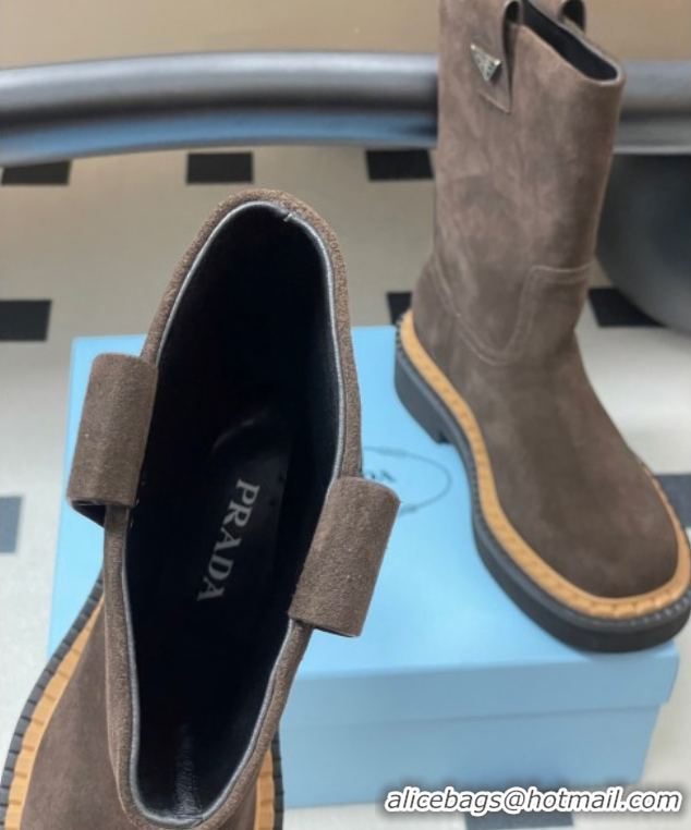 Stylish Prada Suede Ankle Boots Brown 2025 PR082512