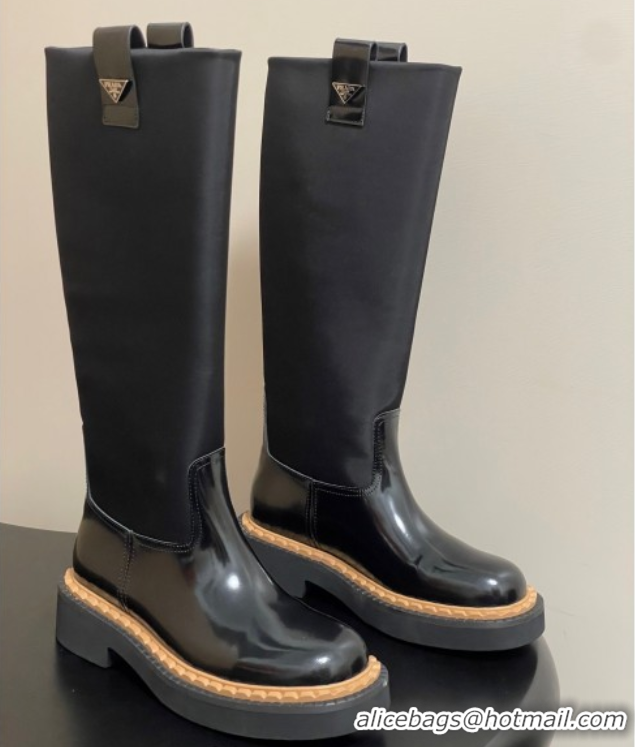 Best Grade Prada Brushed Leather High Boots Black 2025 PR082512