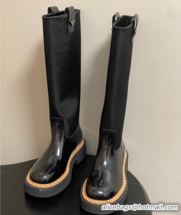 Best Grade Prada Brushed Leather High Boots Black 2025 PR082512