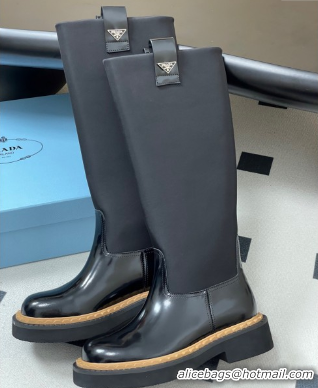 Best Grade Prada Brushed Leather High Boots Black 2025 PR082512