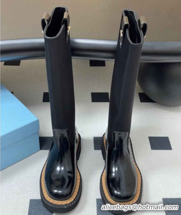 Best Grade Prada Brushed Leather High Boots Black 2025 PR082512