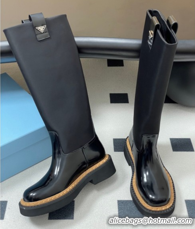 Best Grade Prada Brushed Leather High Boots Black 2025 PR082512