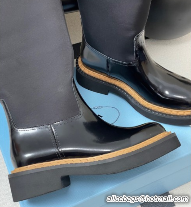 Best Grade Prada Brushed Leather High Boots Black 2025 PR082512