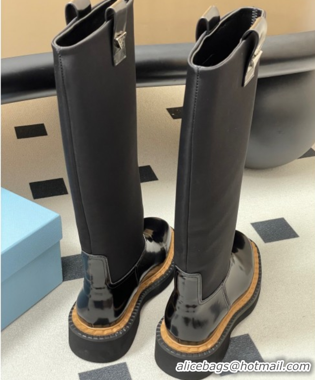 Best Grade Prada Brushed Leather High Boots Black 2025 PR082512