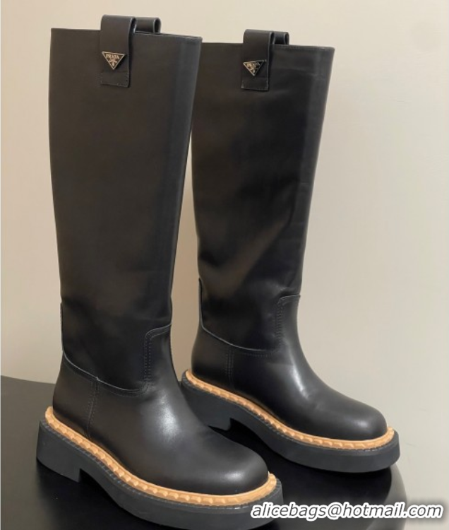 Top Grade Prada Calf Leather High Boots Black 2025 PR082512