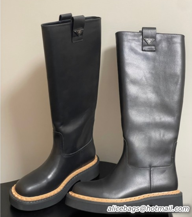 Top Grade Prada Calf Leather High Boots Black 2025 PR082512