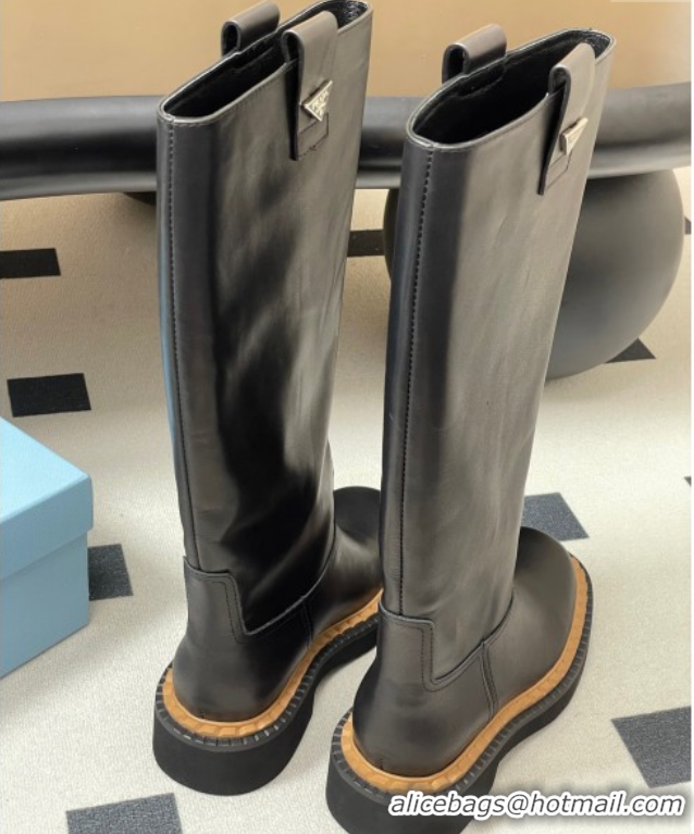 Top Grade Prada Calf Leather High Boots Black 2025 PR082512