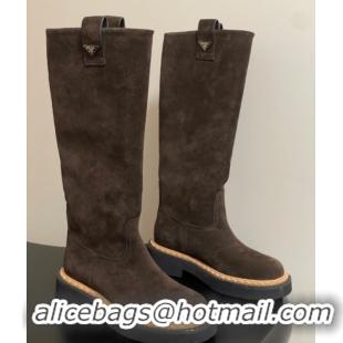 Best Price Prada Suede High Boots Brown 2025 PR082512