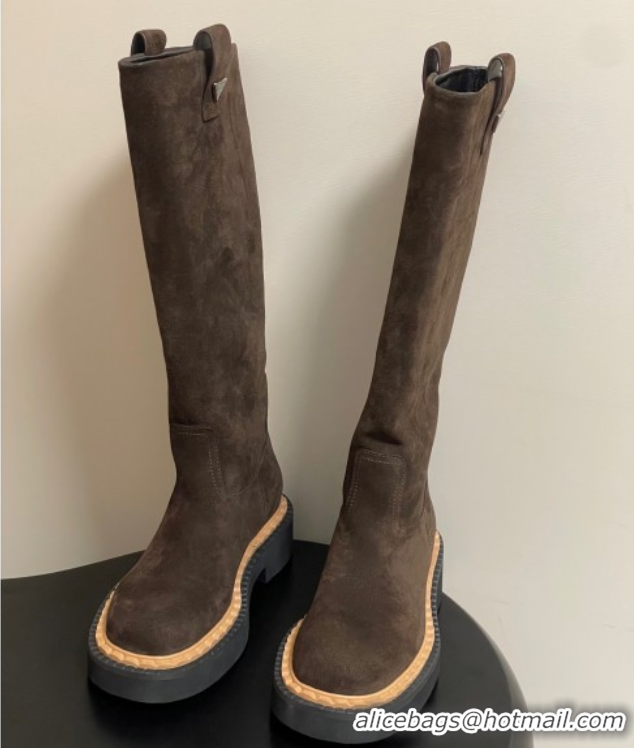 Best Price Prada Suede High Boots Brown 2025 PR082512
