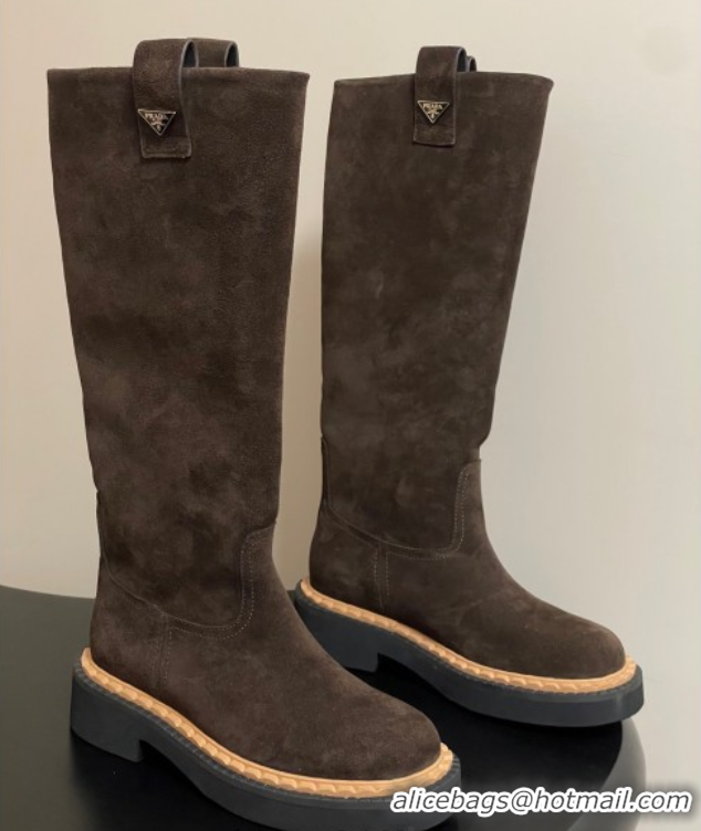 Best Price Prada Suede High Boots Brown 2025 PR082512