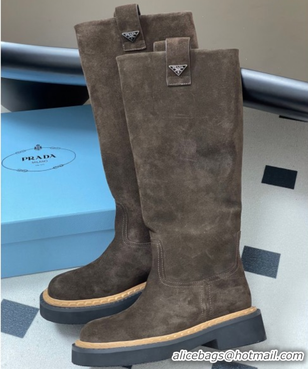 Best Price Prada Suede High Boots Brown 2025 PR082512