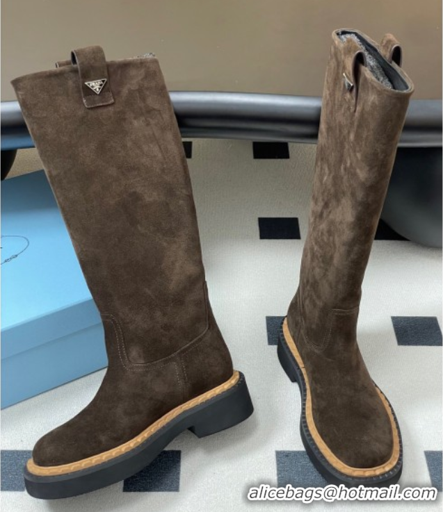 Best Price Prada Suede High Boots Brown 2025 PR082512