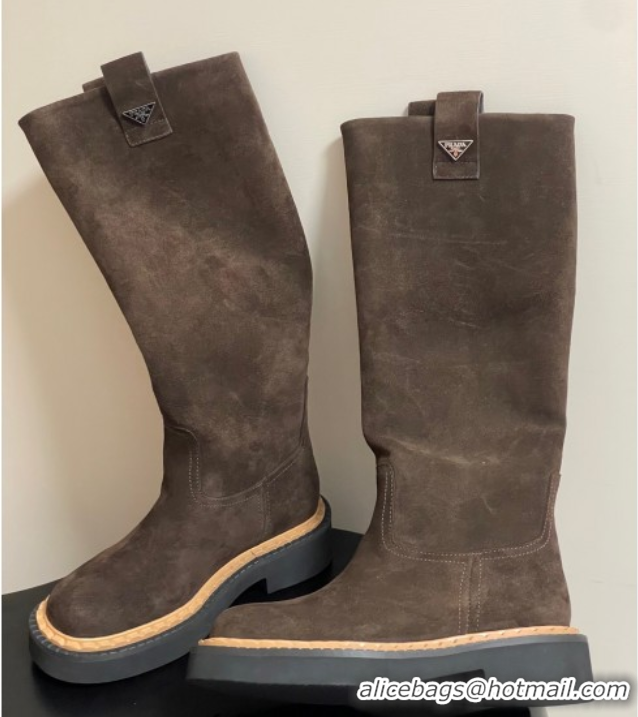 Best Price Prada Suede High Boots Brown 2025 PR082512