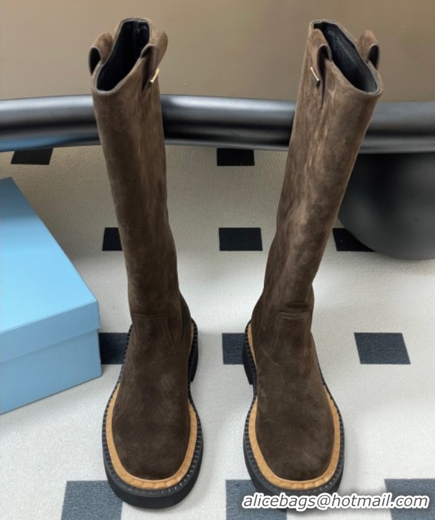 Best Price Prada Suede High Boots Brown 2025 PR082512