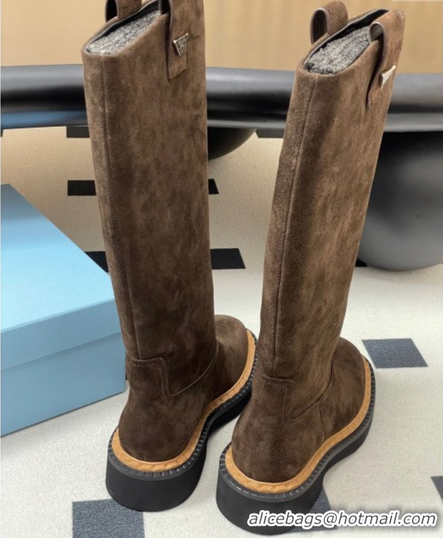 Best Price Prada Suede High Boots Brown 2025 PR082512