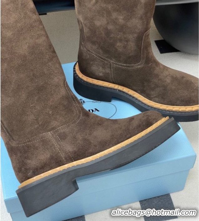Best Price Prada Suede High Boots Brown 2025 PR082512
