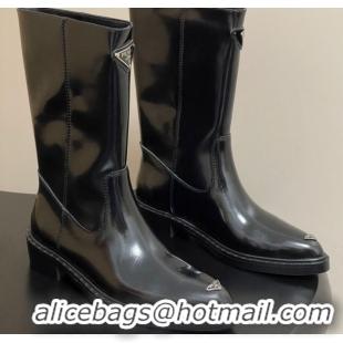 Purchase Prada Brushed Leather Ankle Boots Black 2025 PR082513