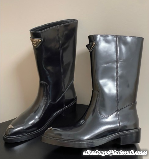 Purchase Prada Brushed Leather Ankle Boots Black 2025 PR082513