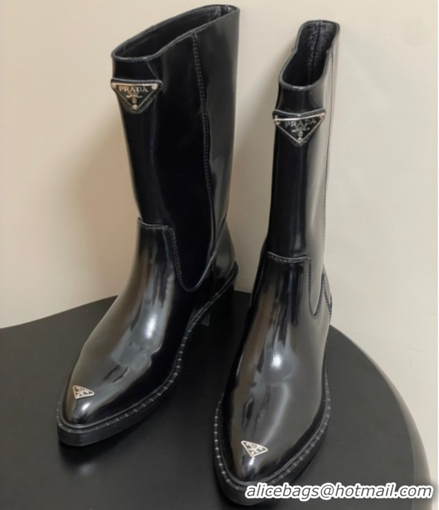 Purchase Prada Brushed Leather Ankle Boots Black 2025 PR082513