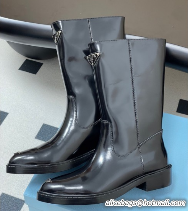 Purchase Prada Brushed Leather Ankle Boots Black 2025 PR082513