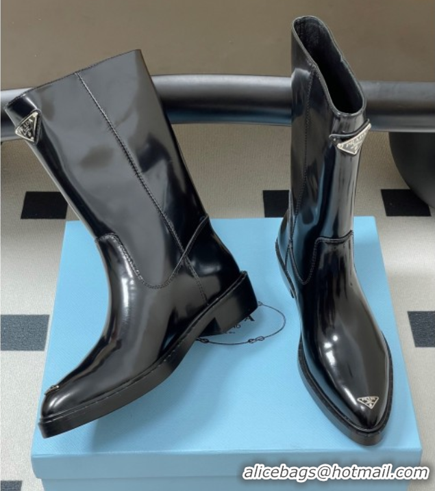 Purchase Prada Brushed Leather Ankle Boots Black 2025 PR082513