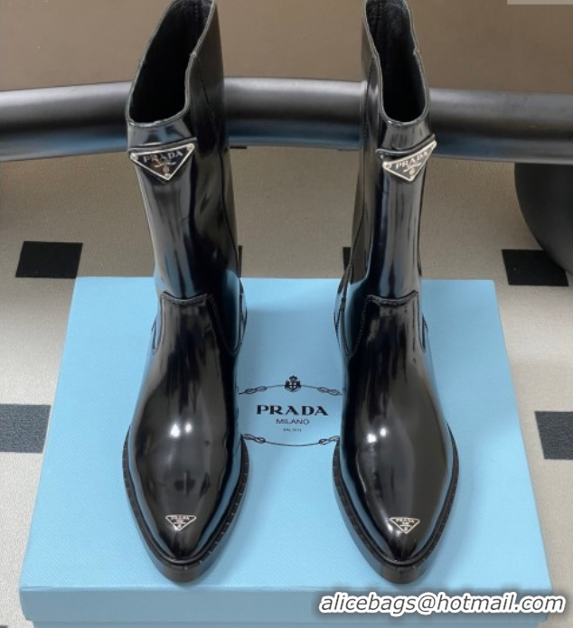 Purchase Prada Brushed Leather Ankle Boots Black 2025 PR082513