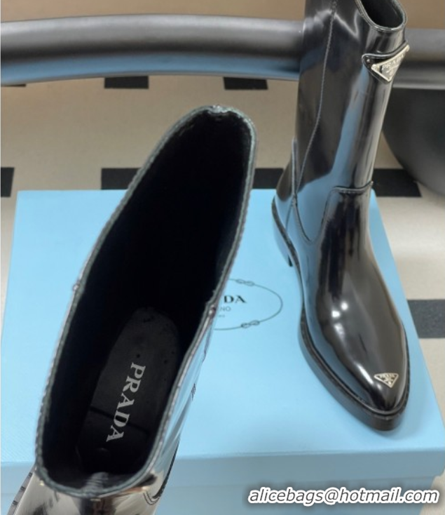 Purchase Prada Brushed Leather Ankle Boots Black 2025 PR082513
