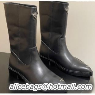 Luxury Cheap Prada Calf Leather Ankle Boots Black 2025 PR082513