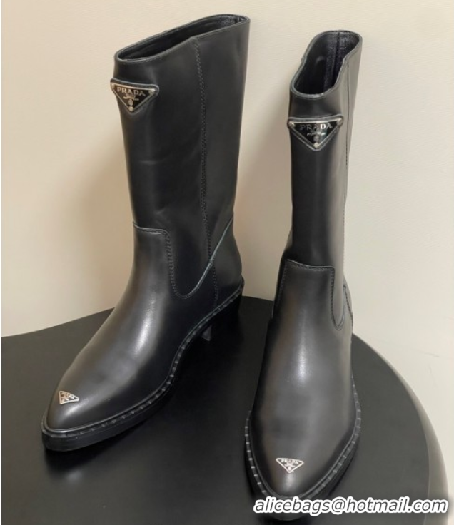 Luxury Cheap Prada Calf Leather Ankle Boots Black 2025 PR082513