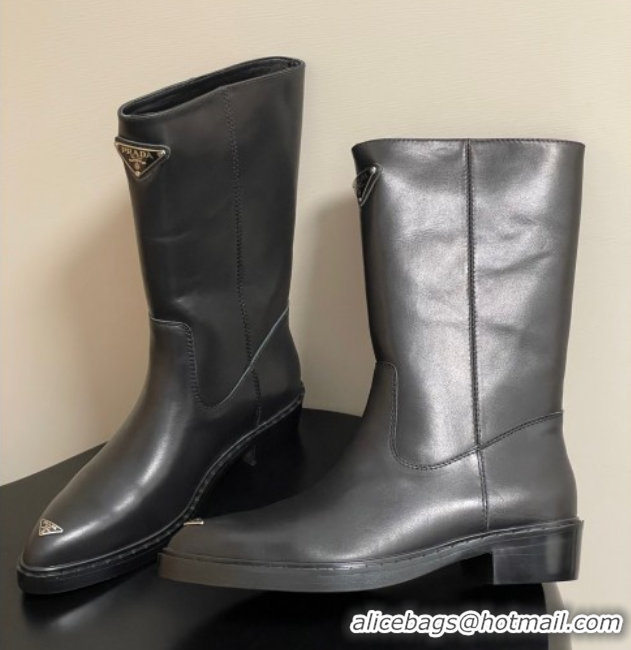 Luxury Cheap Prada Calf Leather Ankle Boots Black 2025 PR082513