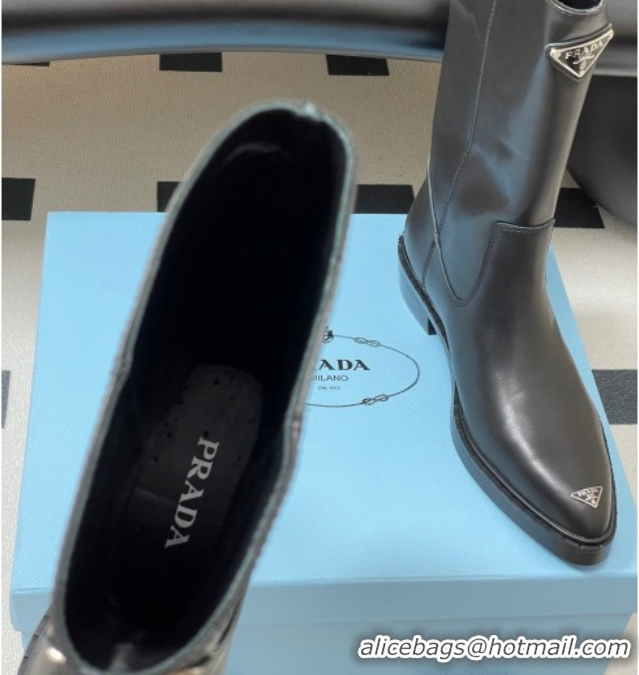 Luxury Cheap Prada Calf Leather Ankle Boots Black 2025 PR082513