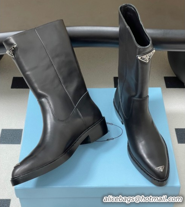Luxury Cheap Prada Calf Leather Ankle Boots Black 2025 PR082513