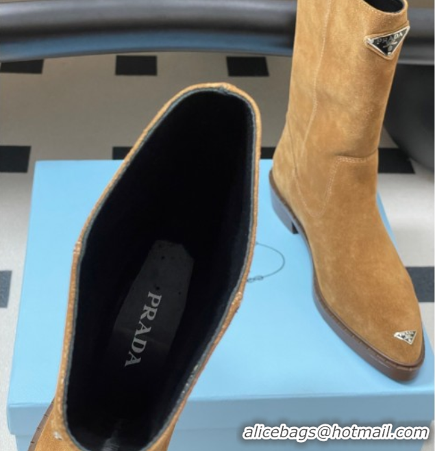 Luxury Prada Suede Ankle Boots Brown 2025 PR082513