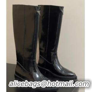 Discount Fashion Prada Brushed Leather High Boots Black 2025 PR082513