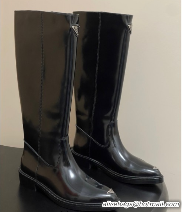 Discount Fashion Prada Brushed Leather High Boots Black 2025 PR082513