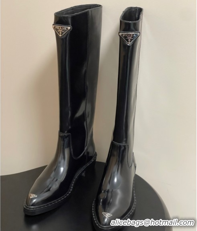 Discount Fashion Prada Brushed Leather High Boots Black 2025 PR082513