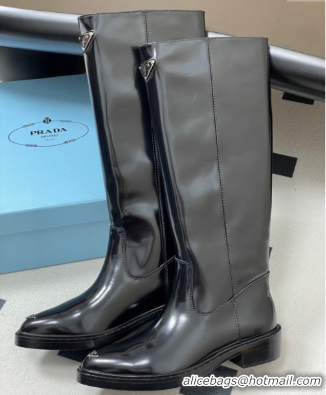 Discount Fashion Prada Brushed Leather High Boots Black 2025 PR082513