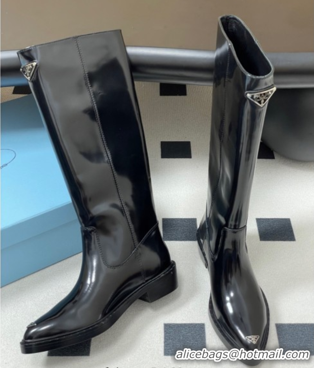 Discount Fashion Prada Brushed Leather High Boots Black 2025 PR082513