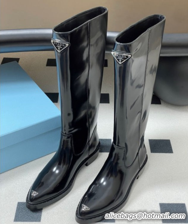 Discount Fashion Prada Brushed Leather High Boots Black 2025 PR082513