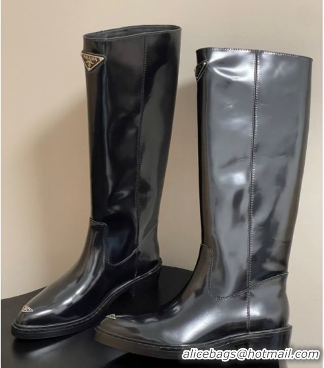 Discount Fashion Prada Brushed Leather High Boots Black 2025 PR082513
